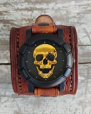 Reloj con muñequera de cuero clearance
